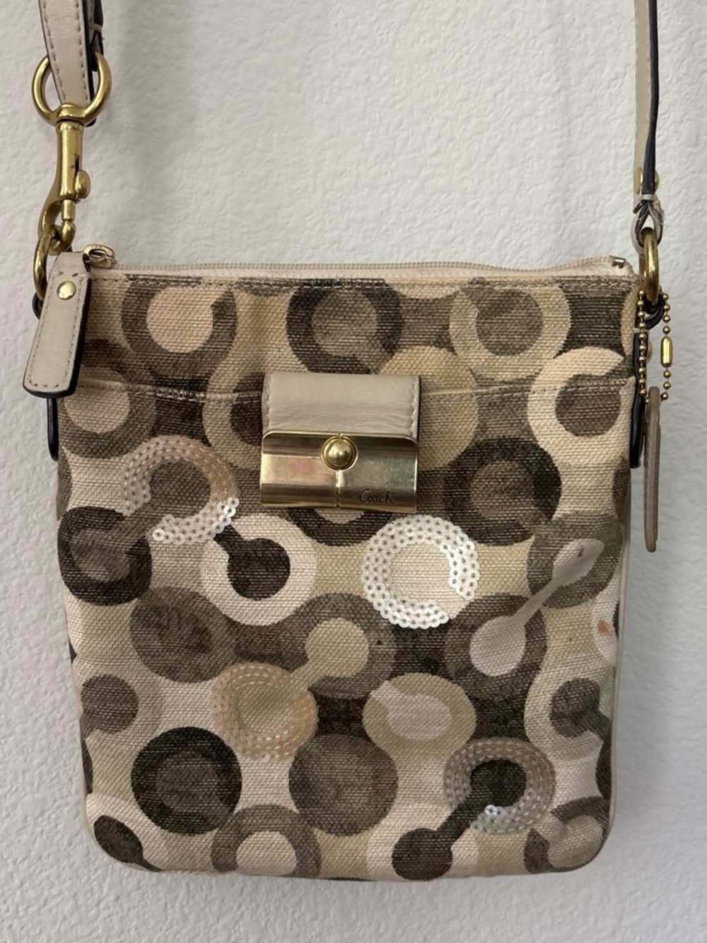 Coach Kristen Swing Bag Neutral Circle-Print Crossbody with Gold Hardware